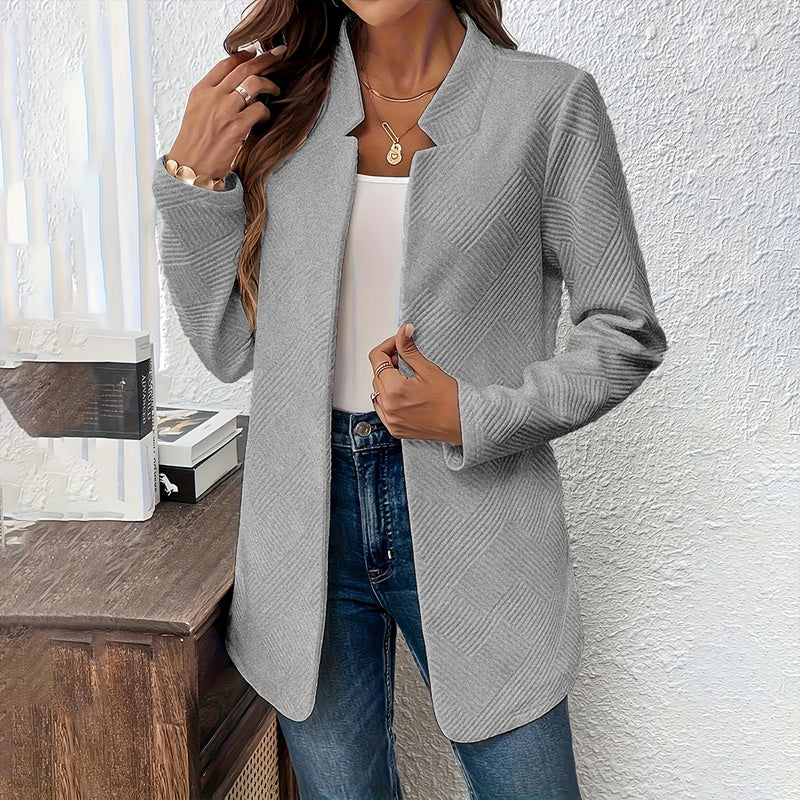 Women's Solid Color Notched Lapel Blazer - Textured Elegant Jacket For Fall&Winter Formal & Casual Wear