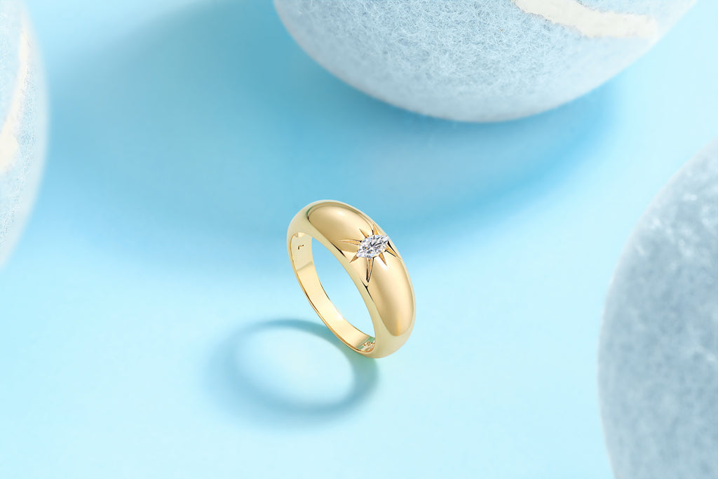 Eight-prong Radiance - A Fashionable And Luxurious Jewelry Piece Set With Moissanite S925 Sterling Silver And Gold-plated Diamond